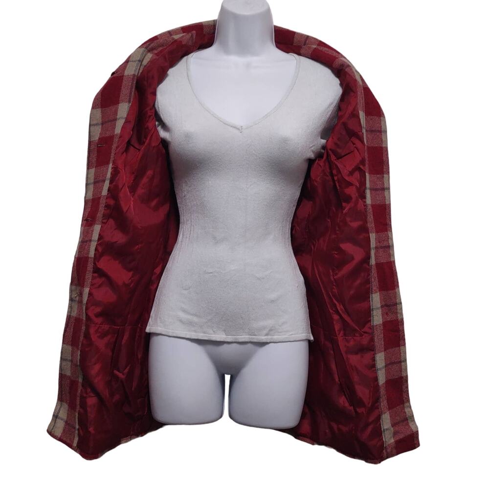 BB Dakota Red Plaid Rayon Peplum Coat - Picture 5 of 10